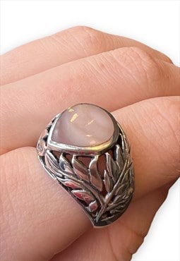 Vintage silver Ring chunky rose quartz 925 Sterling