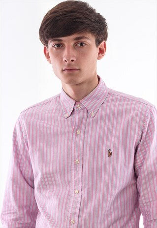 VINTAGE POLO RALPH LAUREN 90S PINK WHITE STRIPED LONG SLEEVE