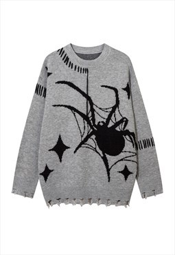 Spider sweater distressed grunge jumper ripped punk top grey