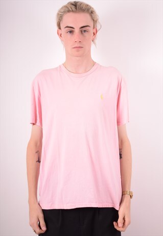 POLO RALPH LAUREN MENS VINTAGE T-SHIRT TOP MEDIUM PINK 90S