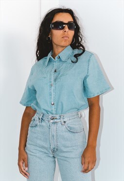 Vintage 90s Plain Embroidered Denim Shirt