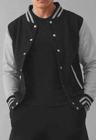 54 FLORAL VARSITY BASEBALL BOMBER JACKET - BLACK/GREY