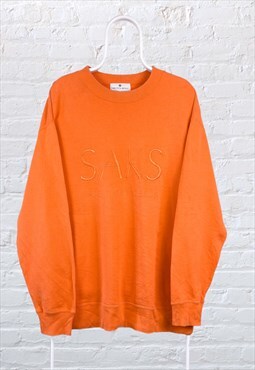 Vintage 90s Saks Fifth Avenue Sweatshirt Spell Out Orange XL