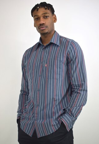 VINTAGE 90S LEVIS GREY RED STRIPE SHIRT