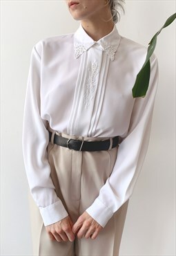 Vintage 50's White Silky Oversized Prairie Shirt Blouse