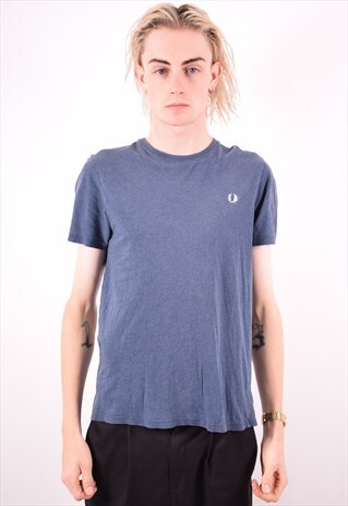 FRED PERRY MENS VINTAGE T-SHIRT TOP MEDIUM BLUE 90S