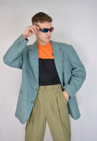 VINTAGE BLUE CHECKERED OVERSIZE RAVE BLAZER
