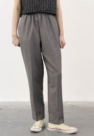 VINTAGE 1980S GREY HIGH-WAISTED TROUSERS