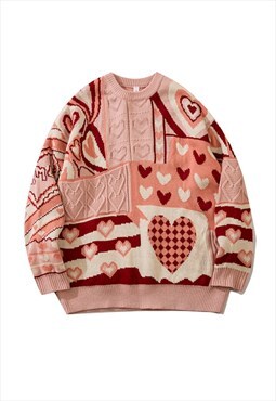 Miillow Heart Pattern Casual Loose Sweater