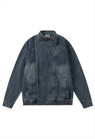 RAISED NECK DENIM JACKET JAPANESE STYLE BOMBER PUNK COAT