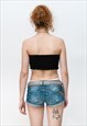 VINTAGE Y2K ICONIC RUCHED TIE BANDEAU CROP TOP IN BLACK