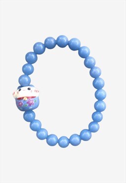 Lucky Cat Blue Chalcedony Beaded Gemstone Gift Bracelet