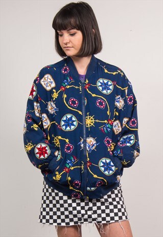 VINTAGE 90'S NAUTICAL PATTERN BOMBER JACKET