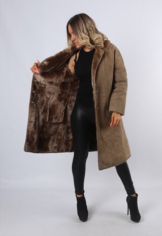 SHEEPSKIN SUEDE LEATHER SHEARLING COAT JACKET UK 14 (CK2P)