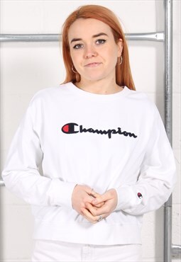 Vintage Champion Sweatshirt in White Crewneck Jumper Medium