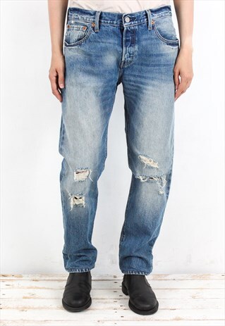 Vintage LEVI Strauss 501 CT Women W28 L32 Ripped Denim Jeans