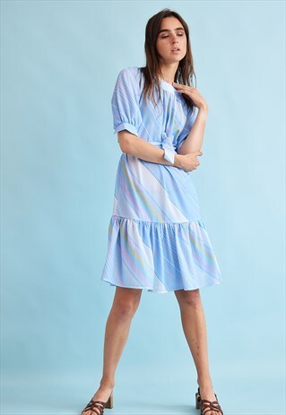 70'S RETRO MOD STRIPED PATTERN ELEGANT MIDI DRESS