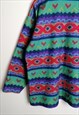 90'S RETRO FLEECE CRAZY PRINT WINTER SWEATER HIGH NECK