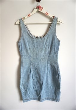 Vintage Denim Dress Sarafan Onepiece Midi Overall Jean Shirt