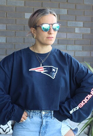 VINTAGE Y2K REEBOK PATRIOTS CROPPED RAW HEM LONG T SHIRT