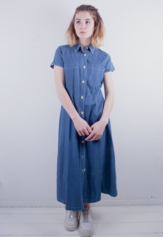 VINTAGE 90'S BUTTON DOWN DENIM MIDI DRESS