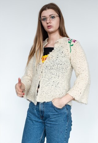 VINTAGE 70S BOHO BELL HANDKNIT CARDIGAN