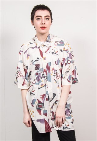 VINTAGE 90'S ABSTRACT PRINT OVERSIZED SHORT SLEEVE SHIRT