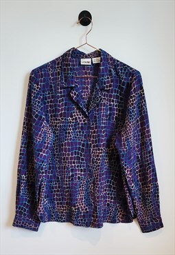 Vintage 80s Abstract Crocodile Animal Print Shirt Size 10-12