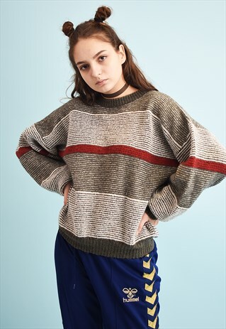 90'S RETRO CHUNKY OVERSIZED STRIPED KNIT JUMPER