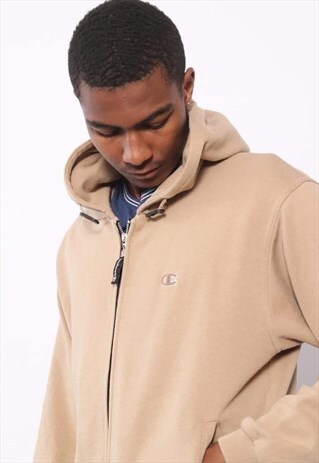 VINTAGE CHAMPION FULL ZIP LOGO HOODIE BEIGE