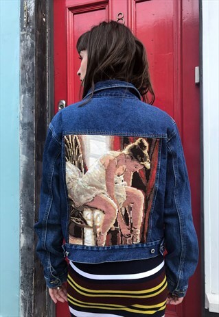 FRANKIE. DENIM JACKET REWORKED WITH VINTAGE TAPESTRY