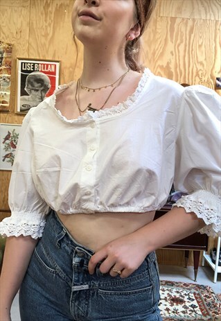 VINTAGE 80S CROPPED BLOUSE WITH PUFF SLEEVES
