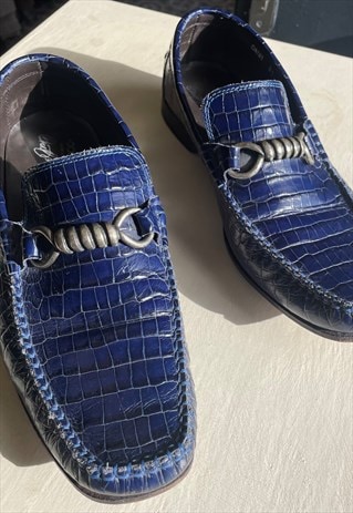 Blue Croc Leather Loafers