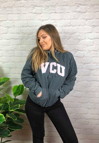 VINTAGE 90S CHAMPION HOODIE GREY 'VCU' UK SIZE 10