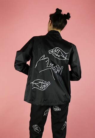SPACE SNAKE MOON PHASE BACK PRINT SHOWER PROOF JACKET BLACK