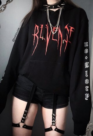 REVENGE GRAPHIC HOODIE GRUNGE 90S 2000S SWEATSHIRT JUMPER
