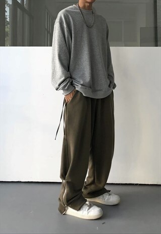 STRAIGHT LEG BEIGE HIP HOP CASUAL PANTS