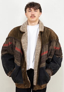 Vintage 80's Men Suede Bomber Jacket in Brown