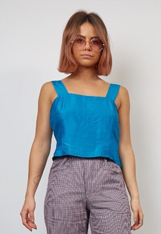 VINTAGE 90'S TURQUOISE HAMMERED SATIN CROP TOP