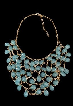 60's Vintage Blue Pendant Multi Chain Necklace Gold