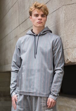  Grey Retro striped Premium wool oversized hoodies Y2k