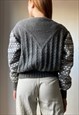 VINTAGE HANDMADE KNITTED GREY WOOL CARDIGAN SIZE XS