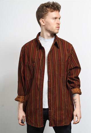 VINTAGE CORDUROY CORD STRIPED SHIRT