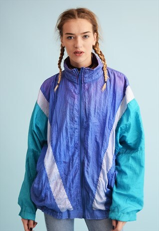 80'S RETRO ATHLEISURE OVERSIZED BOMBER SHELL JACKET