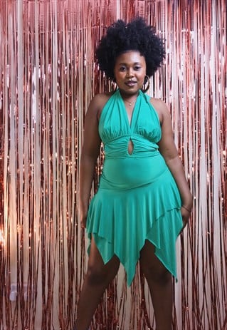CANDY GREEN HALTER NECK DRESS BY LIPSY