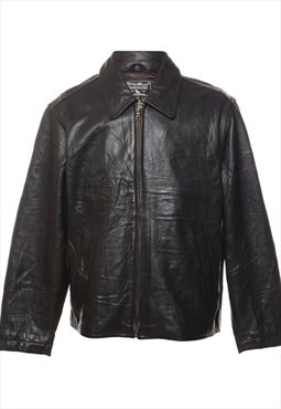 Vintage Eddie Bauer Black Leather Zip-Front Jacket - M