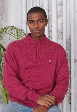 VINTAGE LACOSTE LOGO 1/4 ZIP KNIT JUMPER PINK