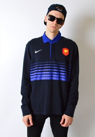 NAVY BLUE STRIPED FRANCE FOOTBALL LONG SLEEVE SHIRT