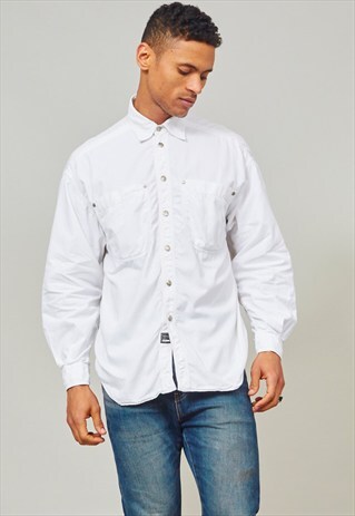 VINTAGE 90'S WHITE STRIPE PATTERN VERSACE SHIRT