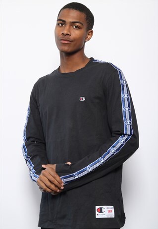 VINTAGE CHAMPION TAPE LOGO LONG SLEEVED T-SHIRT BLACK